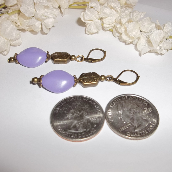 Bohemian Earrings Purple and Bronze Boho Handmade Beaded Jewelry Set Pair 5082 - Picture 5 of 10